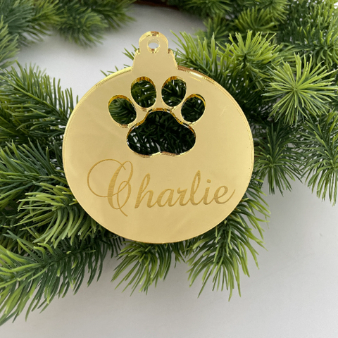 CUSTOM DOG PAW CHRISTMAS BAUBLE