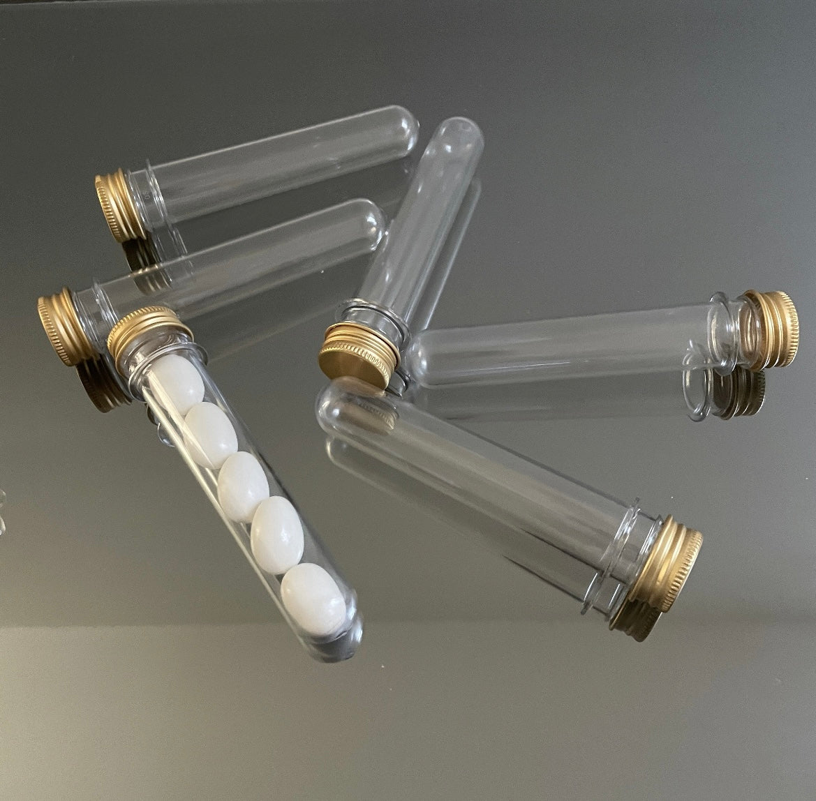 6 X CLEAR TUBES WITH METAL LID