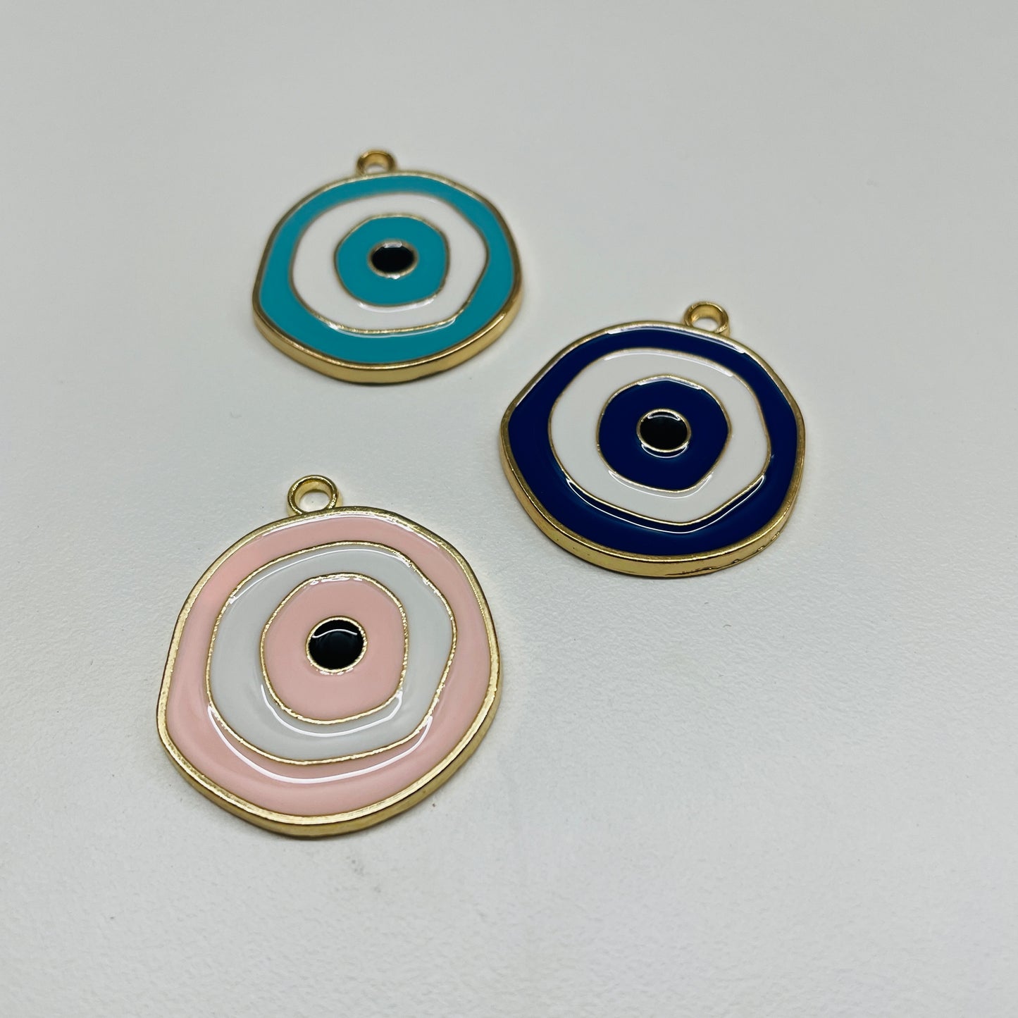 6 X LARGE ROUND EVIL EYE METAL CHARMS