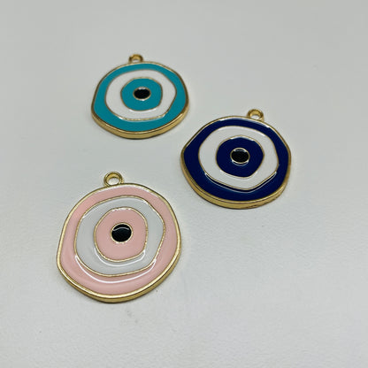 6 X LARGE ROUND EVIL EYE METAL CHARMS