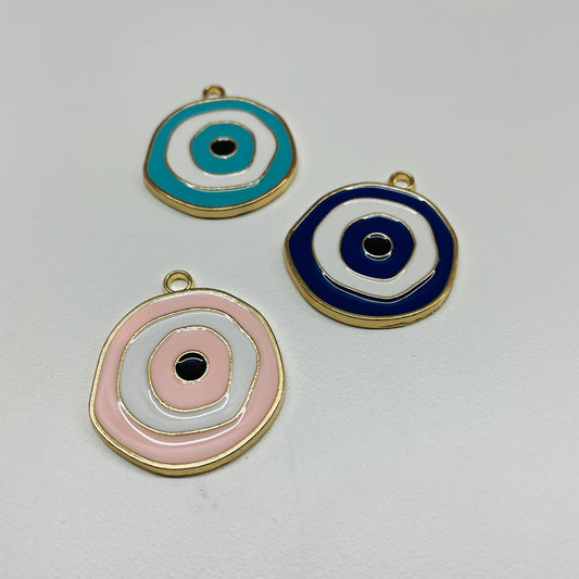 6 X LARGE ROUND EVIL EYE METAL CHARMS