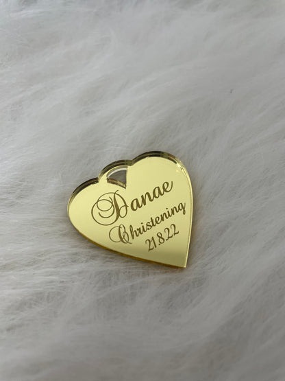 10 X PERSONALISED HEART ACRYLIC NAME TAGS