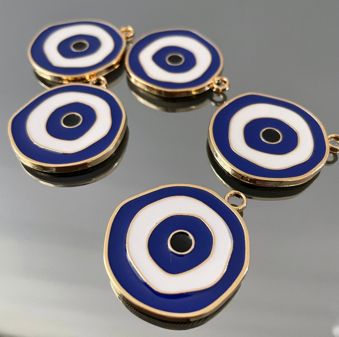 6 X LARGE ROUND EVIL EYE METAL CHARMS