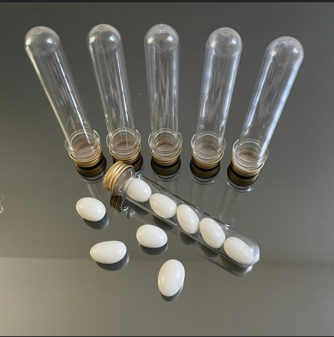 6 X CLEAR TUBES WITH METAL LID