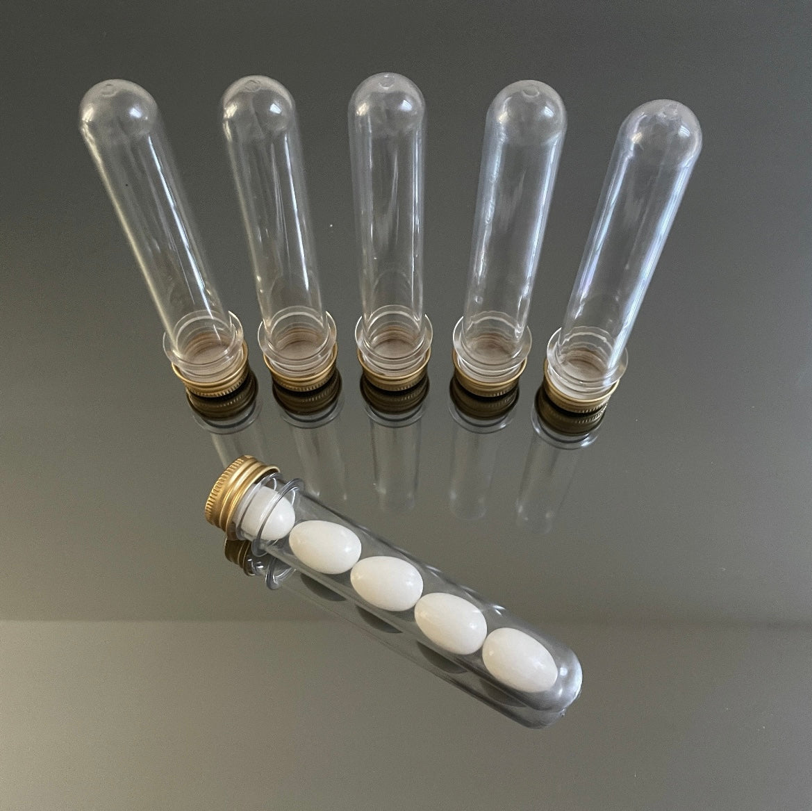 6 X CLEAR TUBES WITH METAL LID