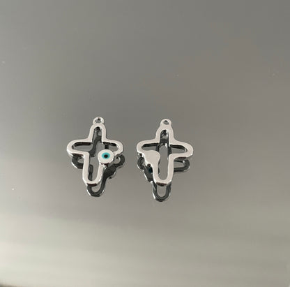 10 X SILVER EVIL EYE CROSS CHARM
