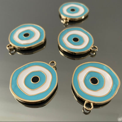 10 X BLUE EVIL EYE ROUND CHARMS
