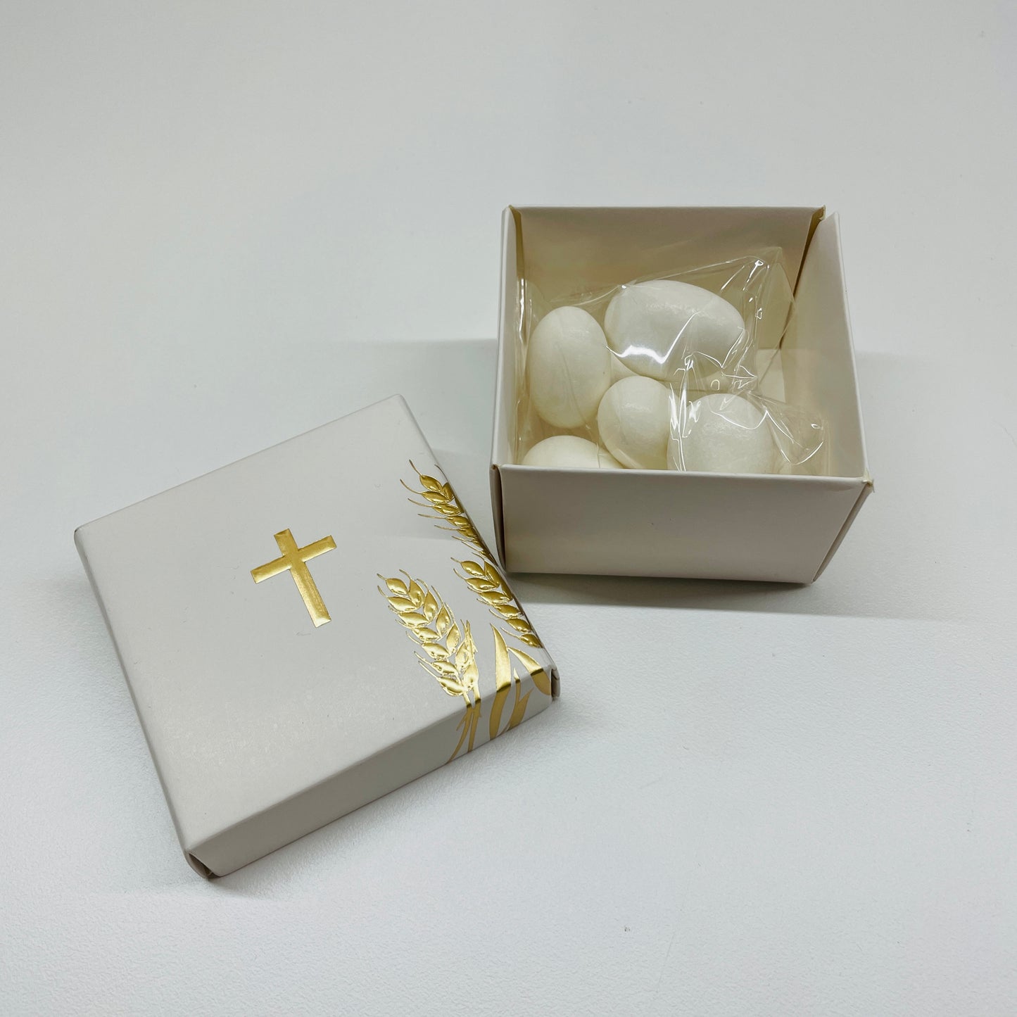 10 X GOLD CROSS WHITE SQUARE BOX