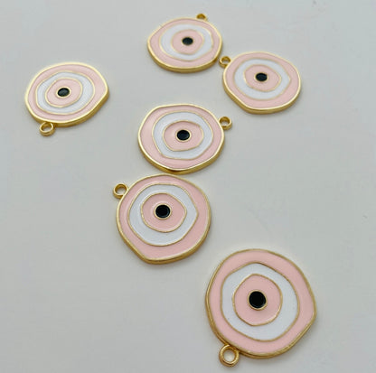 6 X LARGE ROUND EVIL EYE METAL CHARMS