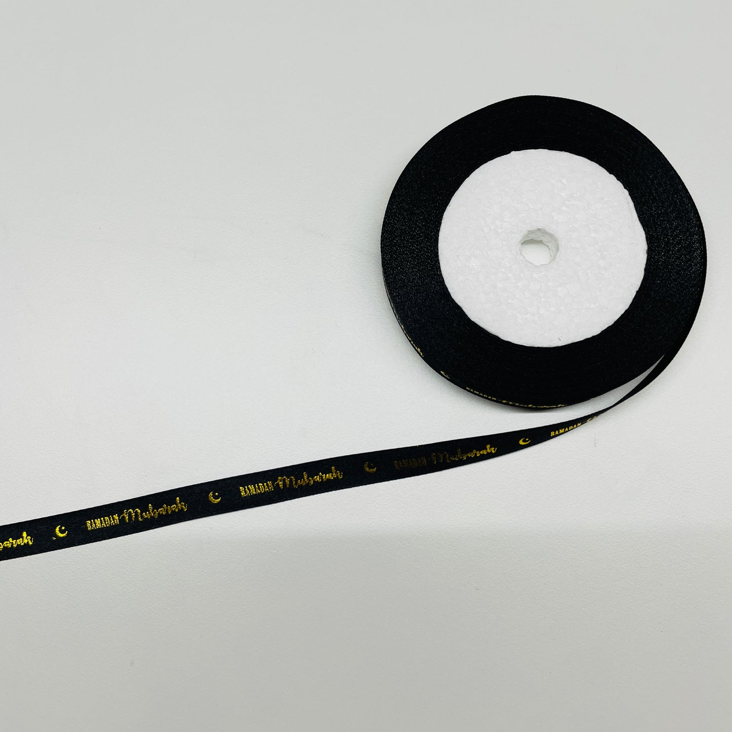 RAMADAN MUBARAK BLACK GOLD SATIN RIBBON