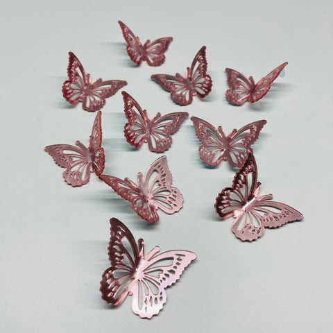 10 X ROSE GOLD ACRYLIC BUTTERFLY DECORATIONS