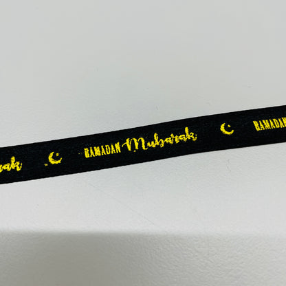 RAMADAN MUBARAK BLACK GOLD SATIN RIBBON