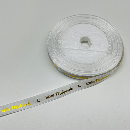 RAMADAN MUBARAK WHITE GOLD SATIN RIBBON