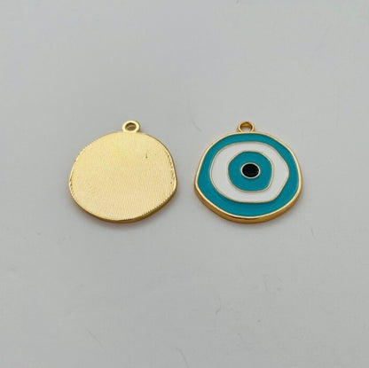 6 X LARGE ROUND EVIL EYE METAL CHARMS