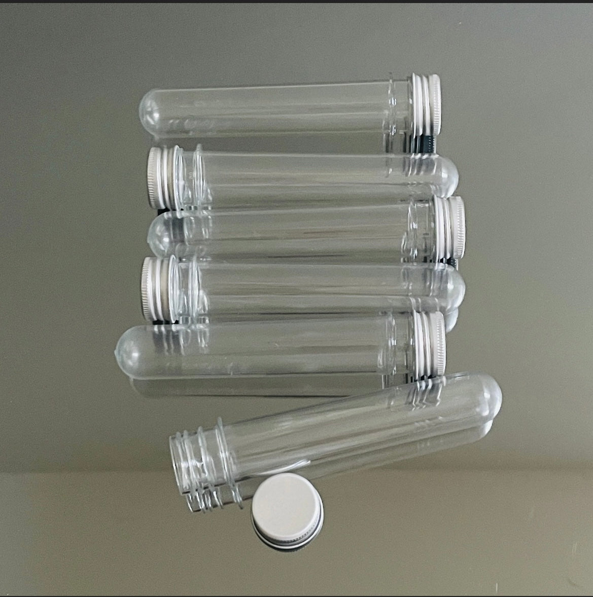 6 X CLEAR TUBES WITH METAL LID