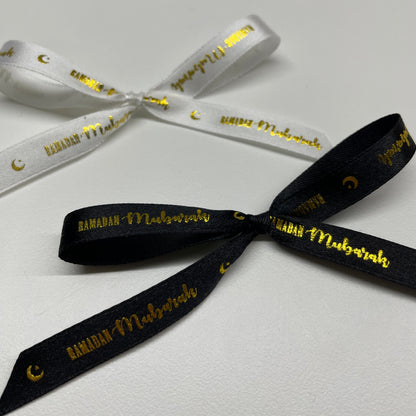 RAMADAN MUBARAK BLACK GOLD SATIN RIBBON