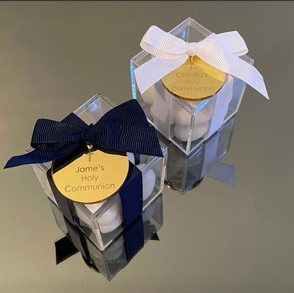 ROUND TAG CLEAR BOX BOMBONIERE
