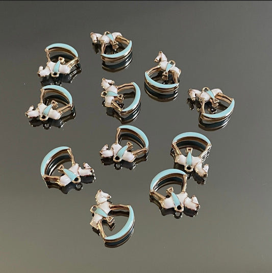 10 X BLUE METAL ROCKING HORSE CHARMS