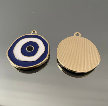 6 X LARGE ROUND EVIL EYE METAL CHARMS