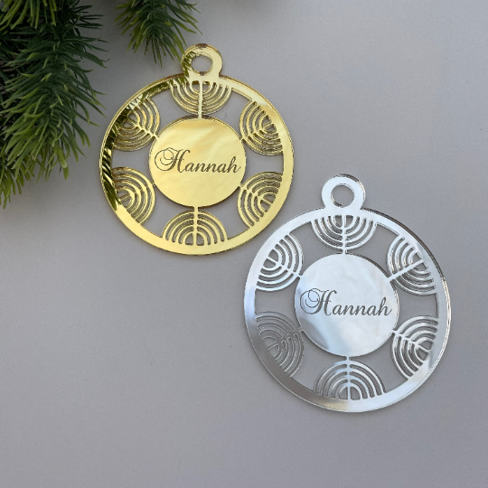 CUSTOM MENORAH HANUKKAH BAUBLE GIFT TAG MIRROR ACRYLIC