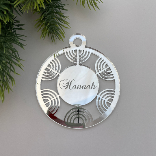 CUSTOM MENORAH HANUKKAH BAUBLE GIFT TAG MIRROR ACRYLIC