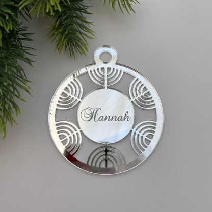CUSTOM MENORAH HANUKKAH BAUBLE GIFT TAG MIRROR ACRYLIC