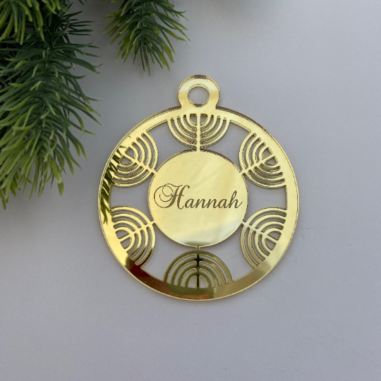 CUSTOM MENORAH HANUKKAH BAUBLE GIFT TAG MIRROR ACRYLIC