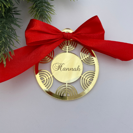 CUSTOM MENORAH HANUKKAH BAUBLE GIFT TAG MIRROR ACRYLIC