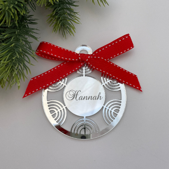 CUSTOM MENORAH HANUKKAH BAUBLE GIFT TAG MIRROR ACRYLIC